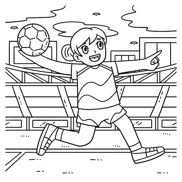 女子ハンドボール選手がボールカラーを渡す準備ができている