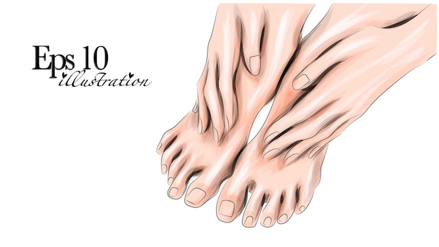 Female hands and feet Manicure and pedicure concept Vector Illustration