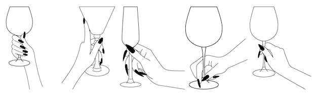 Vector female hands holding glasses for drinks