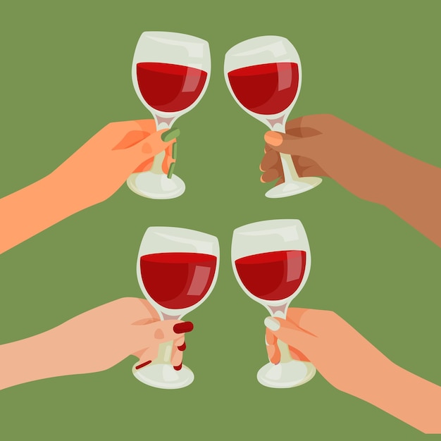 Female hands holding glasses with wine