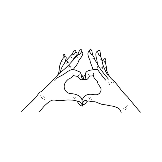 Female hands show heart. Sketch. Vector illustration.