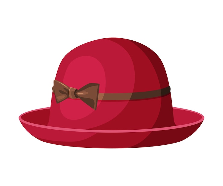 Vector female hat with ribbon fashion fark pink headdress lady headwear flat vector illustration