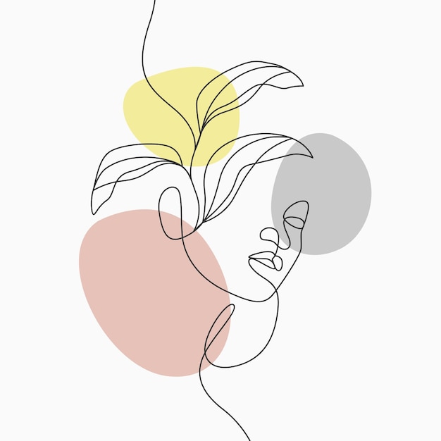 Female head with flowers in single line art style