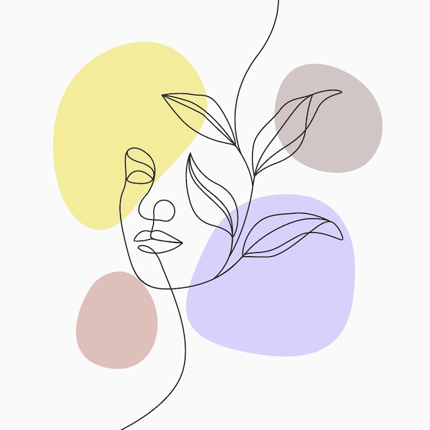 Female head with flowers in single line art style