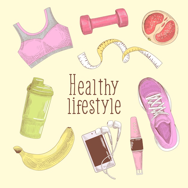 Vector female healthy lifestyle hand drawn