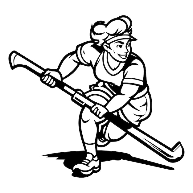 Female hockey player with stick Vector illustration of a female hockey player