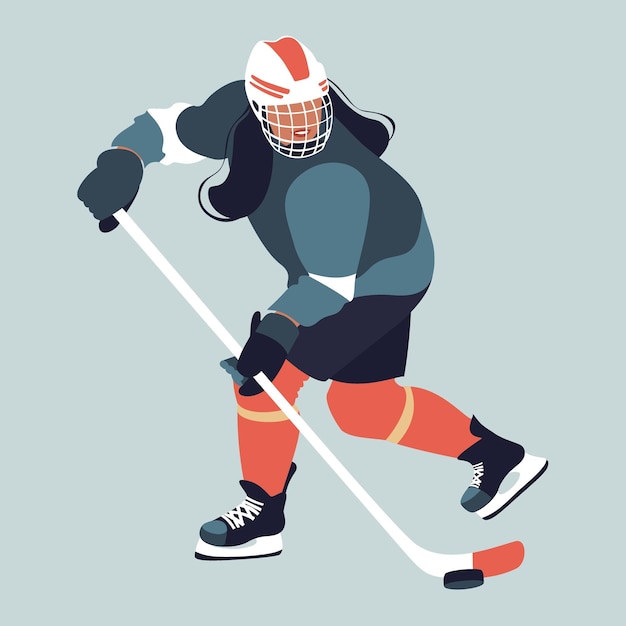 Female ice hockey player in hockey equipment Hockey girl with stick in action Winter team sport