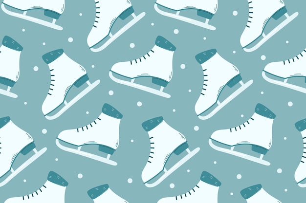 Female ice skating skate winter sport and entertainment concept Vector seamless pattern