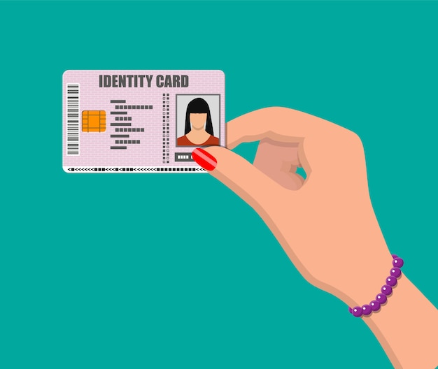 Female id card in hand.