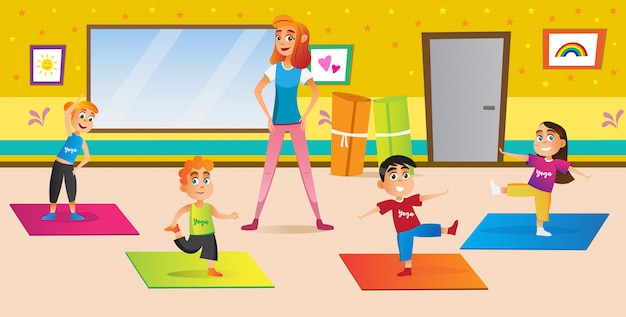 Posizione femminile di teaching children yoga dell'istruttore