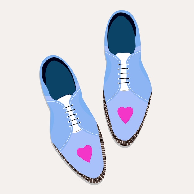 Vector female lace up business shoes. trendy shoes with a heart. modern hand-drawn illustration of women's shoes. top-down view. fashionable clothing concept.