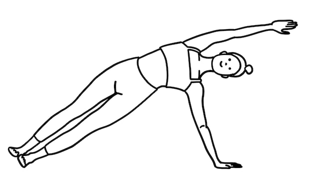 Female lady training yoga pose in cartoon outline flat style Meditation pilates mental health