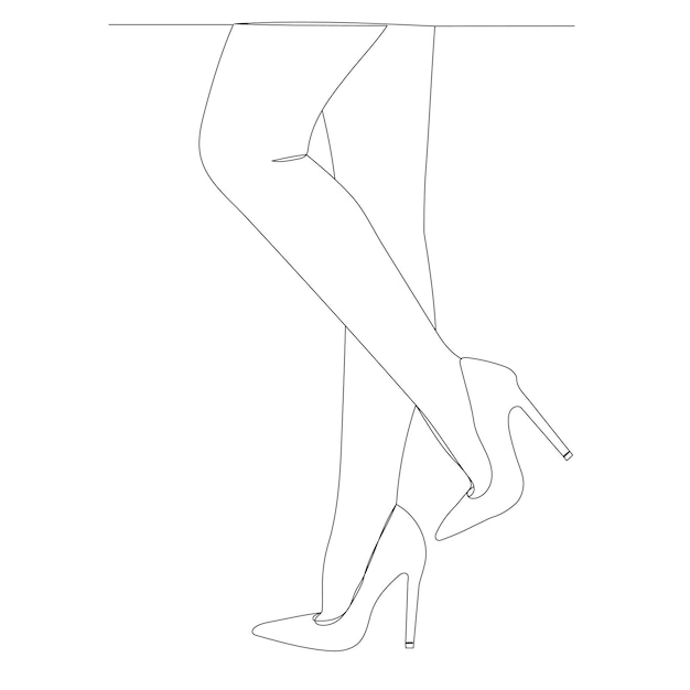 하나의 연속 선 스케치 벡터로 그리는 신발의 여성 다리