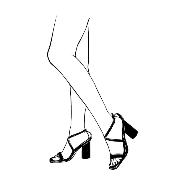 Gambe femminili con scarpe a tacchi alti disegnato a mano schizzo vettoriale illustrazione line art