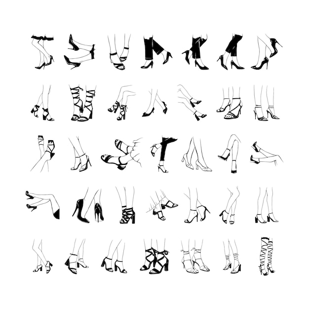 Женские ноги на высоких каблуках Ручно нарисованный эскиз Векторная иллюстрация