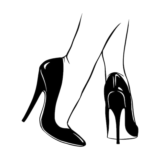 Female legs with high heels shoes hand drawn sketch vector illustration line art