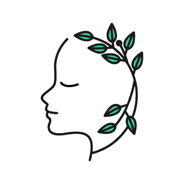 Vector female line art design with minimalistic flowers