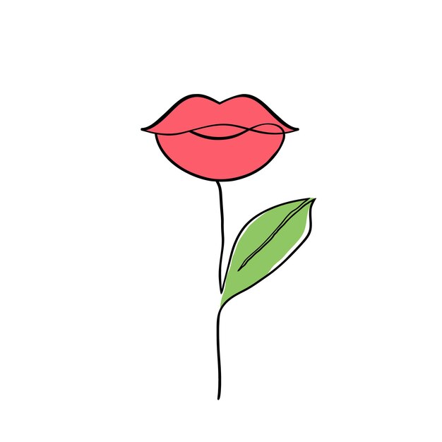흰색 바탕에 여성 입술 식물입니다. 아름다움과 패션 개념입니다.
