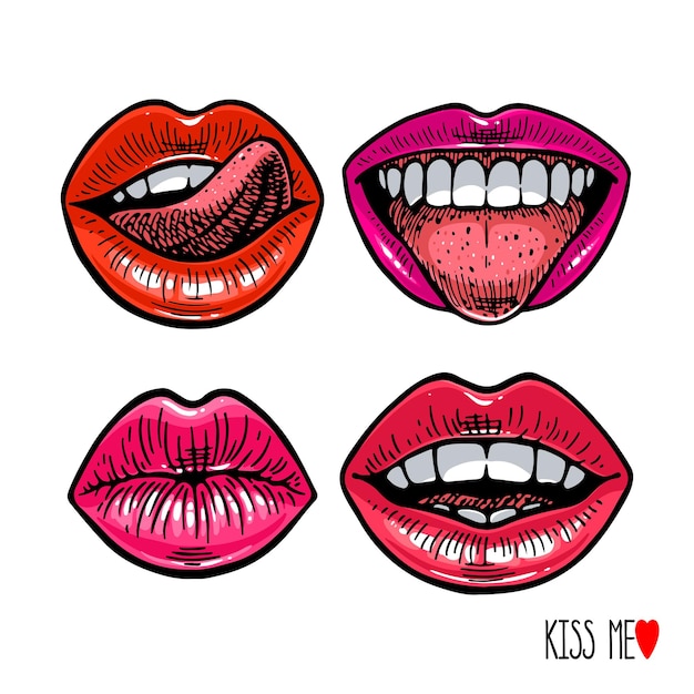 Vector female lips set isolated on white background. perfect for invitations, greeting cards, quotes, blogs, posters.