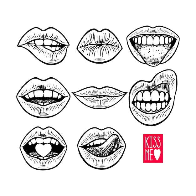 Vector female lips set isolated on white background. perfect for invitations, greeting cards, quotes, blogs, posters.