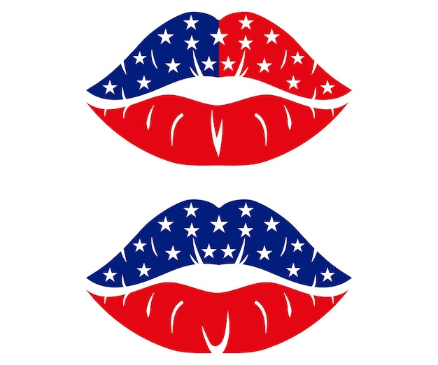 Female lips with the colors of the american flag minimal style isolated illustration