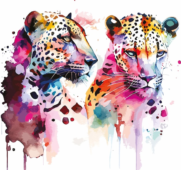 female and male leopard watercolor vector illustrator