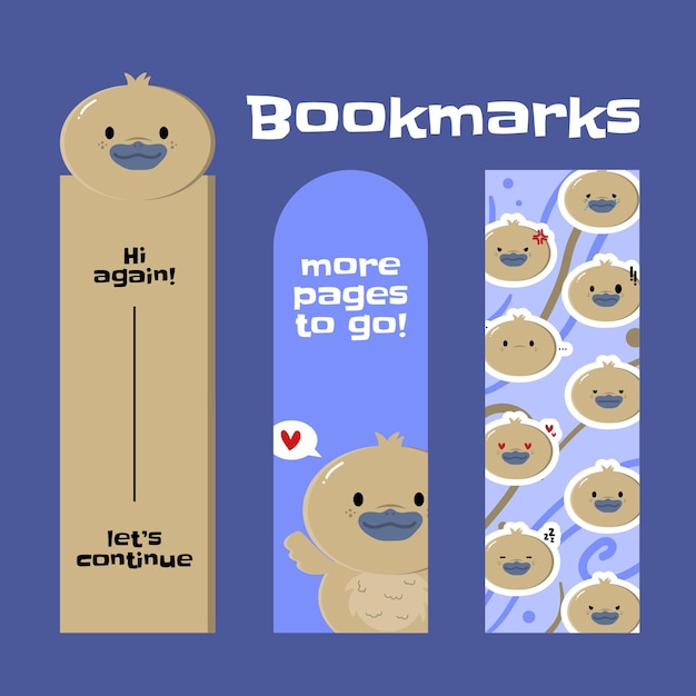 Vector female mallard duck simple bookmark set