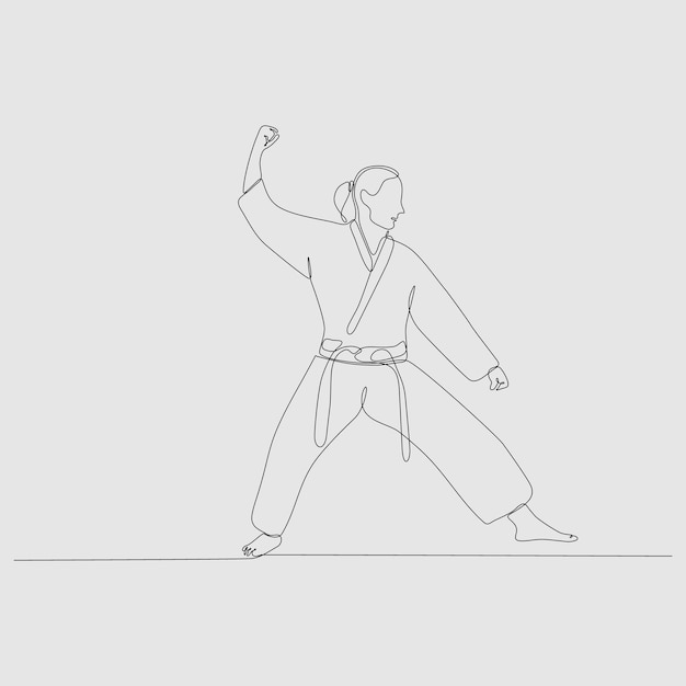 female martial arts continuous line drawing