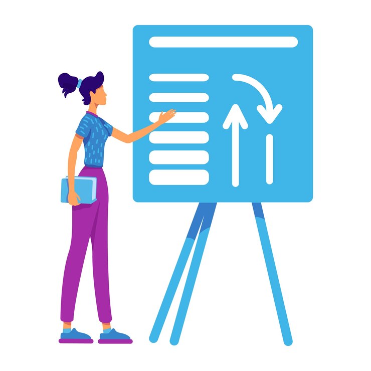 Vector female mentee studying corporate processes semi flat color vector character