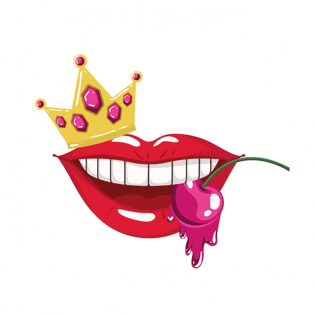 Female mouth dripping with cherry fruit