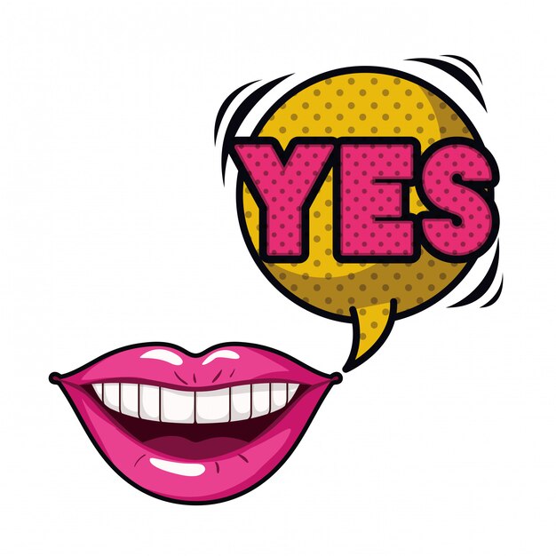 Female mouth with speech bubble isolated icon