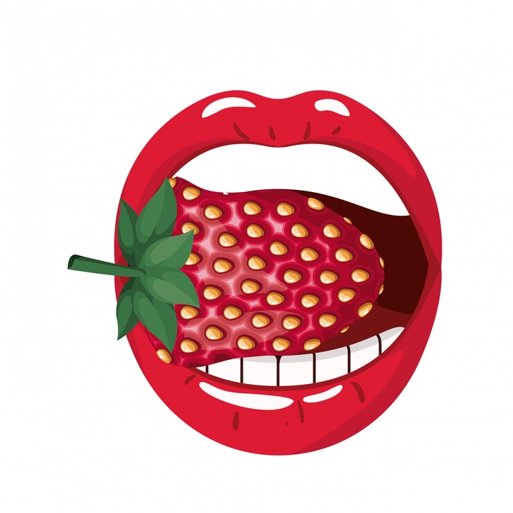 वेक्टर female mouth with strawberry isolated icon