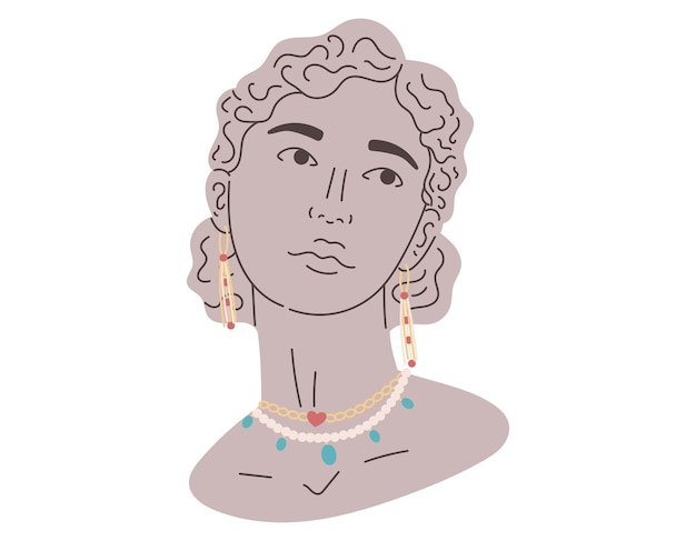 Женская мифическая старинная плоская голова, гипсовая каменная женщина, греческая статуя с ювелирными серьгами, ожерельем