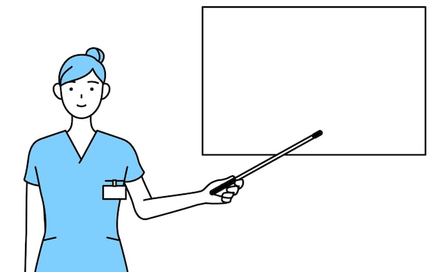 Female nurse physical therapist occupational therapist speech therapist nursing assistant in Uniform pointing at a whiteboard with an indicator stick