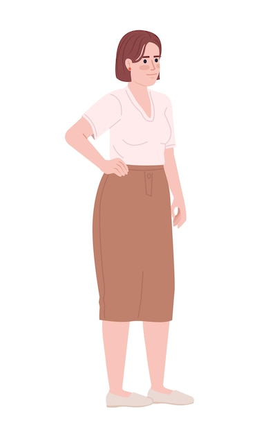 Female office worker in summer work outfit semi flat color vector character