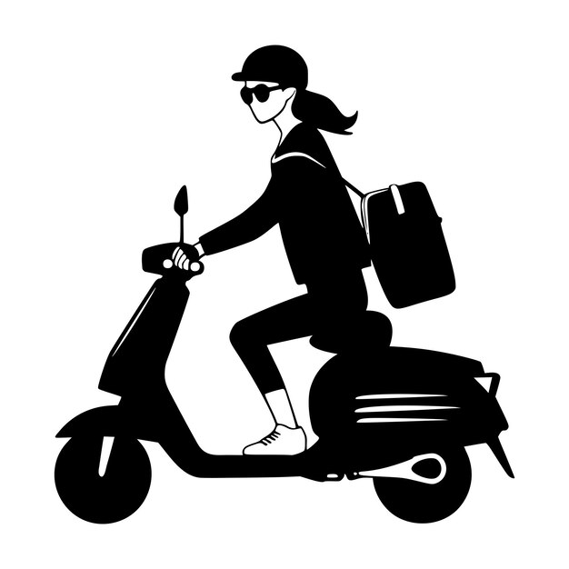 Вектор Женский курьер едет на скутере иллюстрация транспортировки для логотипа заказа доставки