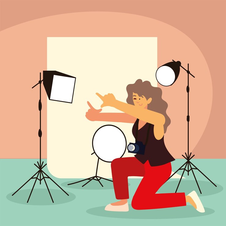 Vector female photographer in studio