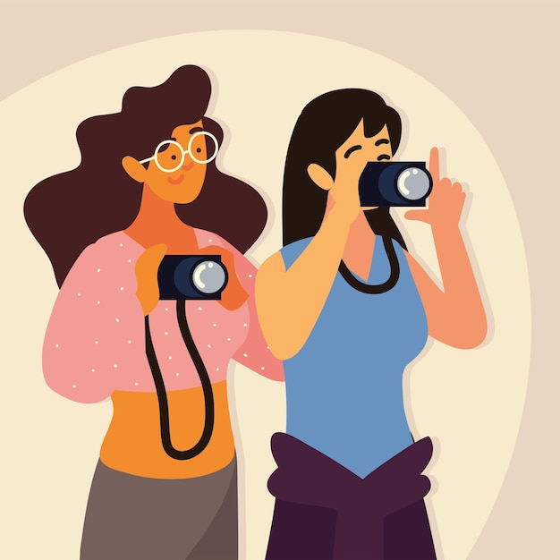 Vector female photographers or paparazzi