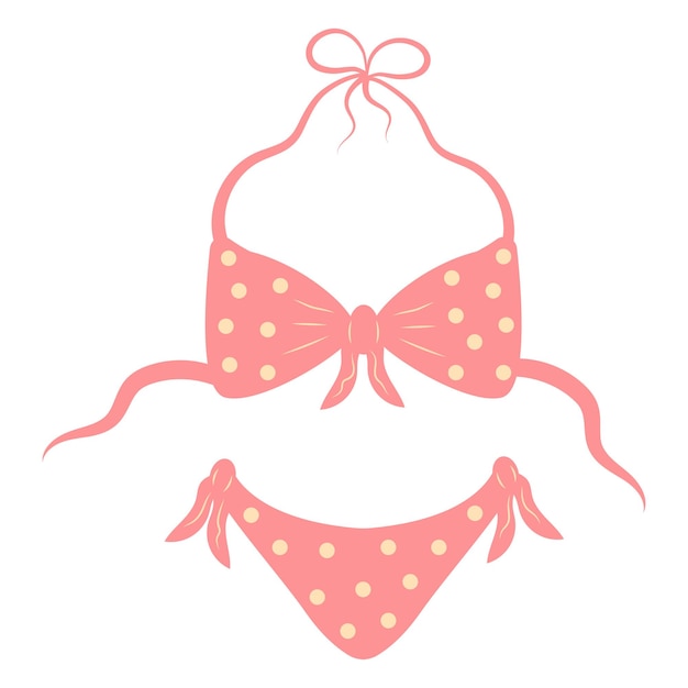 Женский розовый бикини Симпатичный летний купальник Мультфильм плоская иллюстрация на белом фоне