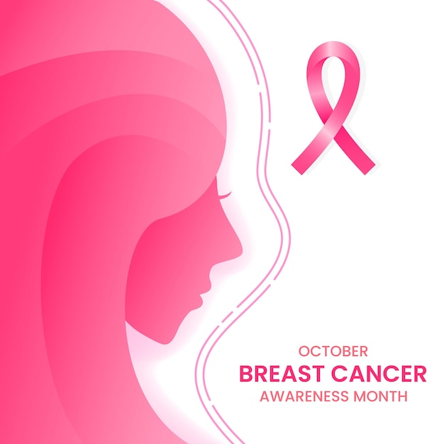 Вектор Женский розовый силуэт иллюстрация к октябрьскому месяцу осведомленности о раке молочной железы простая лента