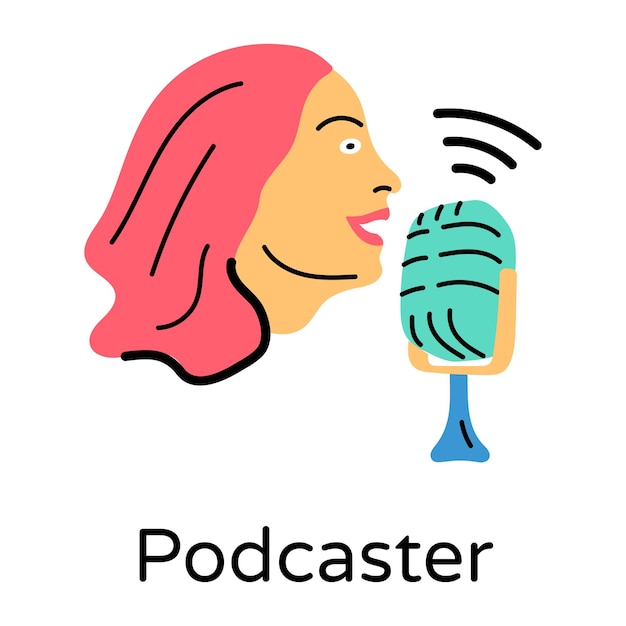 Female podcaster hand drawn icon vector