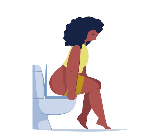 Female pooping a black woman is sitting on the toilet and pissing the concept of diseases