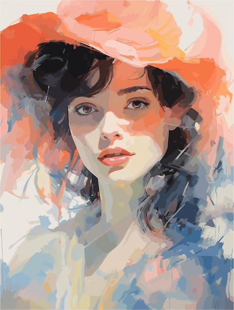 Female portrait paintings are presented in an expressive and fluid impressionism style