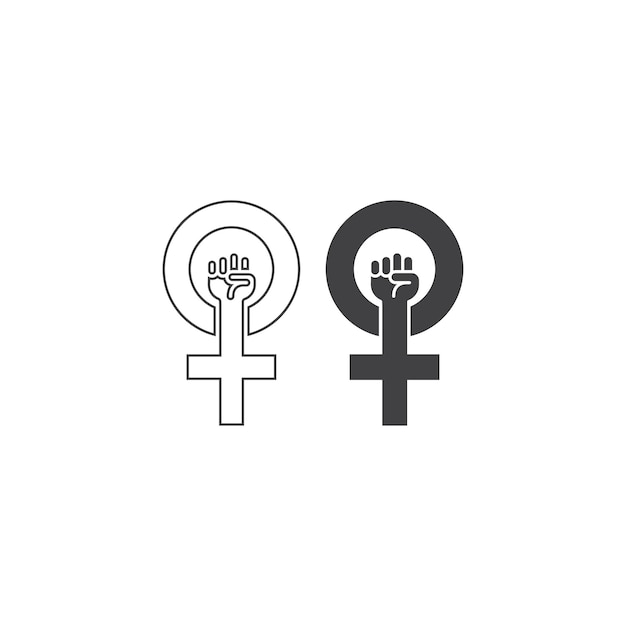 Vector female power feminism woman gender with fist protest hand vector outline icon template