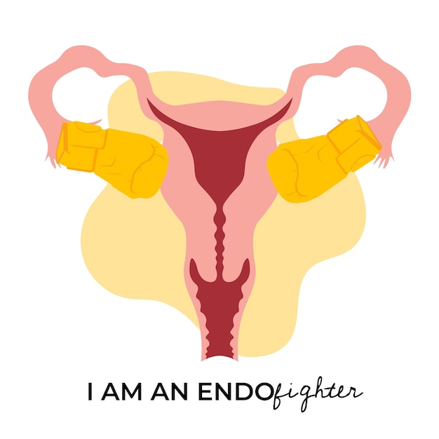 Female reproductive system fighter with ovary disease awareness month in flat illustration