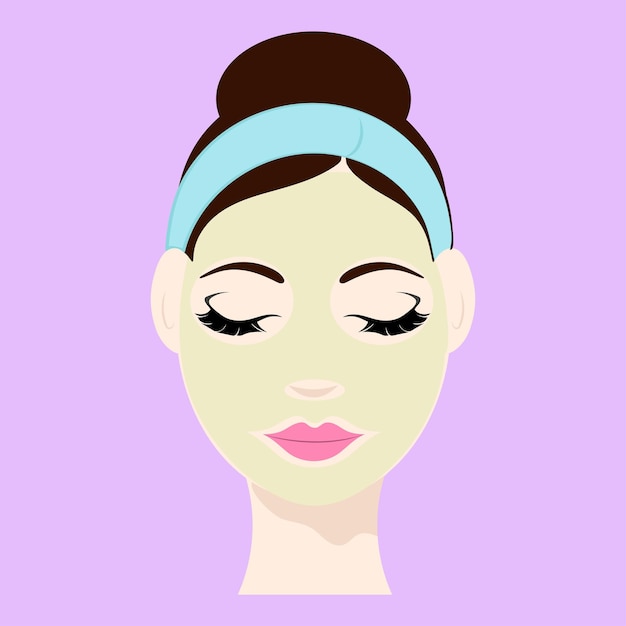 Vector female resting after face pack on pink background