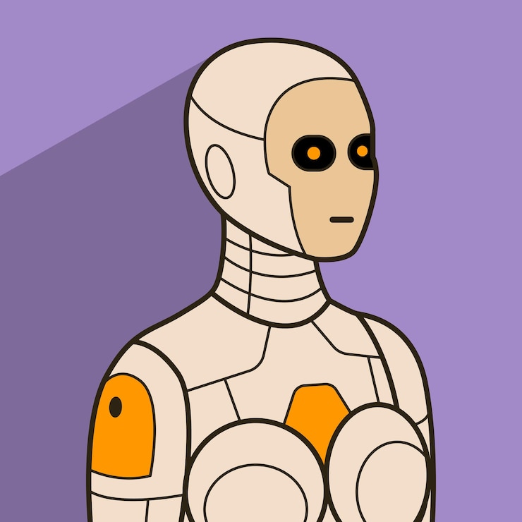Vector female robot avatar facing half to the side with a long shadow