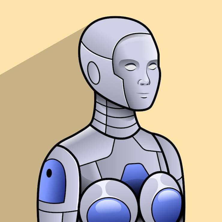 Vector female robot avatar facing half to the side with a long shadow