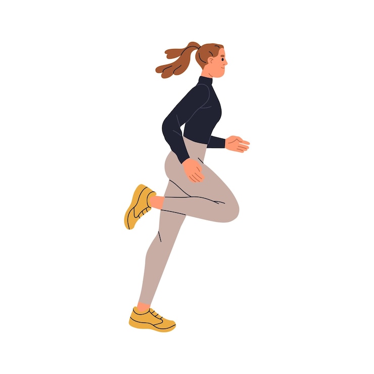 Vector female runner jogging active woman profile running exercising for cardio endurance healthy girl jogger workout doing sport training flat vector illustration isolated on white background