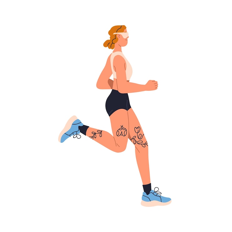 Vector female runner jogging woman girl athlete running jogger exercising physical training active healthy cardio sport workout for endurance flat vector illustration isolated on white background